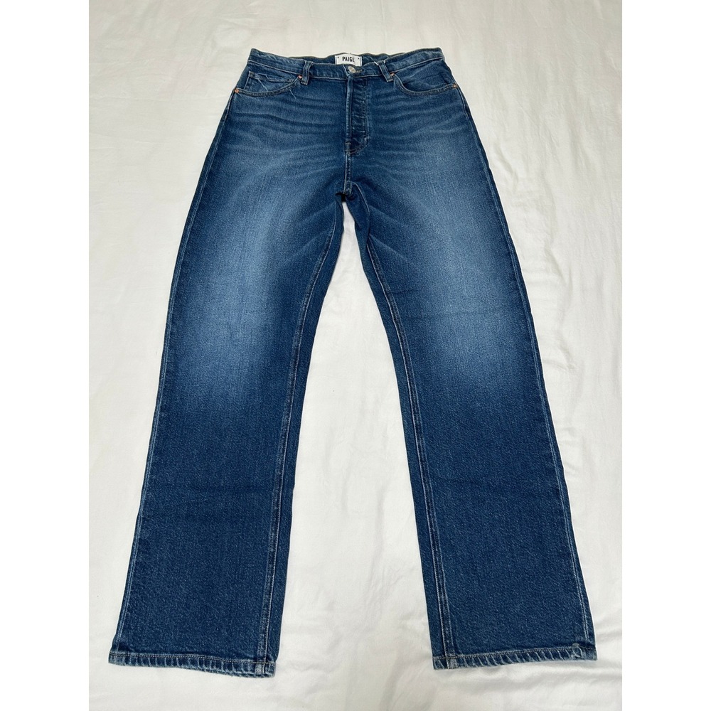PAIGE Womens High Waisted Straight Leg Jeans Medium Blue Wash Denim Size 28